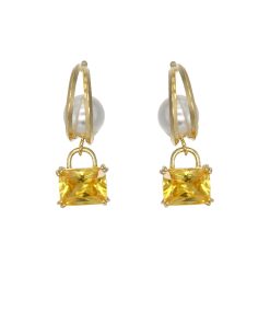 Unique Yellow Sugar Cube Crystal Pearl Hoop Earrings for Women - Exquisite Long Earrings, 2025 Trendy Design