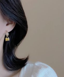 Unique Yellow Sugar Cube Crystal Pearl Hoop Earrings for Women - Exquisite Long Earrings, 2025 Trendy Design