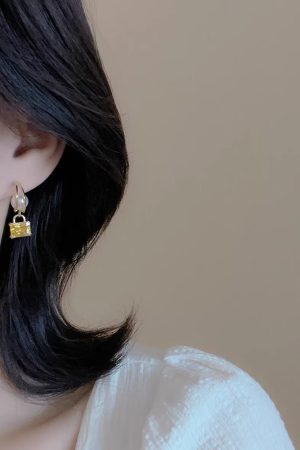 Unique Yellow Sugar Cube Crystal Pearl Hoop Earrings for Women - Exquisite Long Earrings, 2025 Trendy Design