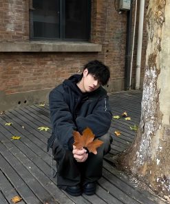 Unisex American High Street Washed Denim Bomber Jacket - Spring Autumn Short Canvas Jacket with Wide Fit