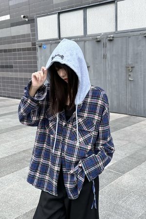 Unisex American Plaid Hooded Shirt Jacket - Versatile Thin Long Sleeve Commuter Sweatshirt for Spring & Autumn, Trendy Couples Style