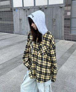 Unisex American Plaid Hooded Shirt Jacket - Versatile Thin Long Sleeve Commuter Sweatshirt for Spring & Autumn, Trendy Couples Style