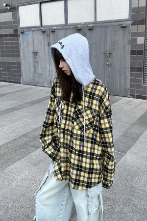 Unisex American Plaid Hooded Shirt Jacket - Versatile Thin Long Sleeve Commuter Sweatshirt for Spring & Autumn, Trendy Couples Style