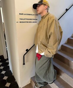 Unisex American Retro Bomber Jacket with Stand Collar - Boxy Short Workwear Coat for Spring and Autumn Fashion