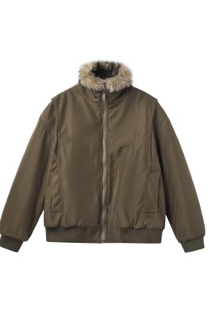 Unisex American Retro Clean Fit Cotton Jacket with Fur Collar, Thickened Winter Flight Coat, Trendy Mountain Eagle Design
