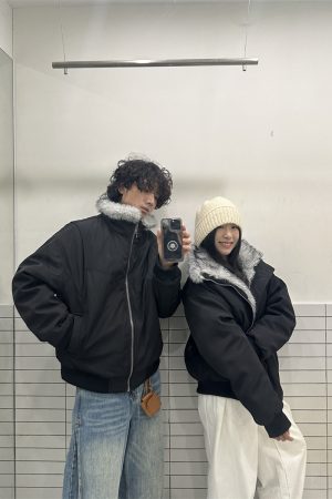 Unisex American Retro Clean Fit Cotton Jacket with Fur Collar, Thickened Winter Flight Coat, Trendy Mountain Eagle Design