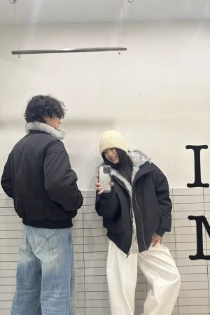 Unisex American Retro Clean Fit Cotton Jacket with Fur Collar, Thickened Winter Flight Coat, Trendy Mountain Eagle Design