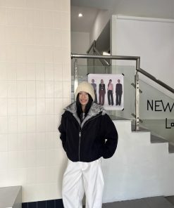 Unisex American Retro Clean Fit Cotton Jacket with Fur Collar, Thickened Winter Flight Coat, Trendy Mountain Eagle Design