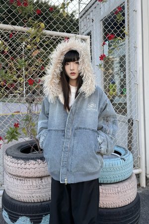 Unisex American Retro Fur Collar Hooded Jacket - Thickened Fleece Cotton Coat for Winter, High Street Trend, 90s Inspired Fashion