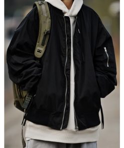 Unisex American Retro Pilot Baseball Jacket - Loose Fit Multi-Pocket Functional Coat for Spring and Autumn, Trendy Vintage Style