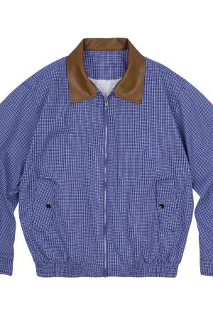 Unisex American Retro Plaid Color-Blocking Jacket, Loose Fit, Shoulder-Padded Short Coat, Trendy Vintage Style