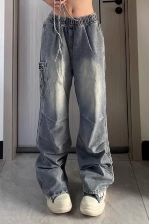 Unisex American Retro Pleated High Street Jeans - Loose Casual Straight-Leg Pants with Large Pockets for Spring & Summer Style