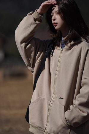 Unisex American Retro Solid Color Minimalist Cardigan Hoodie - Casual Loose Fit Couple Jacket for Autumn and Winter Fashion