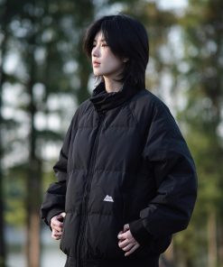 Unisex American Retro Stand-Up Collar Thick Cotton Baseball Jacket - Winter Solid Color Versatile Loose Coat