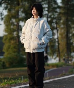 Unisex American Retro Stand-Up Collar Thick Cotton Baseball Jacket - Winter Solid Color Versatile Loose Coat