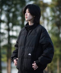 Unisex American Retro Stand-Up Collar Thick Cotton Baseball Jacket - Winter Solid Color Versatile Loose Coat