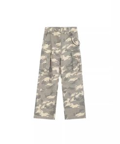 Unisex American Retro White Camouflage Work Pants - Trendy Loose Wide-Leg Lumberjack Style for High Street Fashion