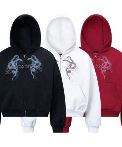 Unisex American Street Style Snake Print Hoodie Jacket Cardigan - Retro Short Top for Men and Women, Y2K Fashion