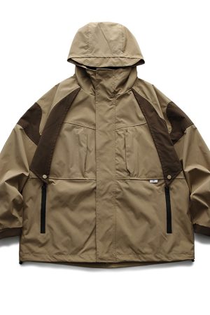 Unisex Autumn Japanese Retro Color-Block Waterproof Hooded Jacket - BF Style Outdoor Workwear Coat