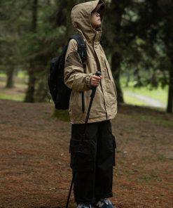 Unisex Autumn Japanese Retro Color-Block Waterproof Hooded Jacket - BF Style Outdoor Workwear Coat