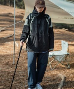 Unisex Autumn Japanese Retro Color-Block Waterproof Hooded Jacket - BF Style Outdoor Workwear Coat