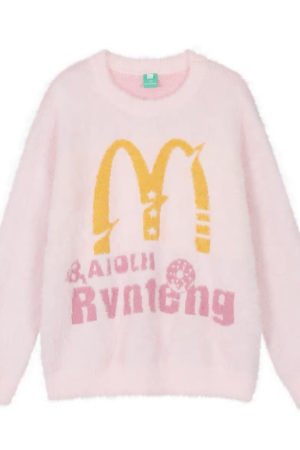 Unisex Autumn Winter Round Neck M Letter Print Pullover Sweater - Trendy American Style Knitted Top for Couples