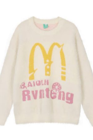 Unisex Autumn Winter Round Neck M Letter Print Pullover Sweater - Trendy American Style Knitted Top for Couples