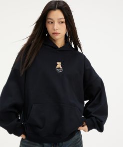 Unisex Bear Embroidery Pullover Hoodie - 2025 Autumn/Winter Fashion, Cozy Streetwear Jacket