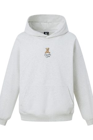 Unisex Bear Embroidery Pullover Hoodie - 2025 Autumn/Winter Fashion, Cozy Streetwear Jacket