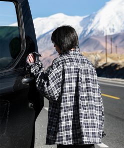 Unisex Black and White Checkered Shirt Jacket - Versatile American Retro Loose Style for Spring and Autumn, Trendy Fashion Statement
