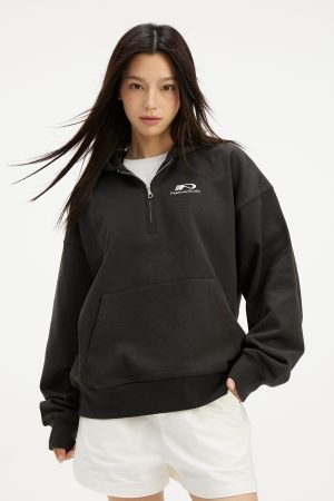 Unisex Casual Half-Zip Hoodie with P Letter Streetwear Logo - Trendy Fashion Jacket for Urban Style