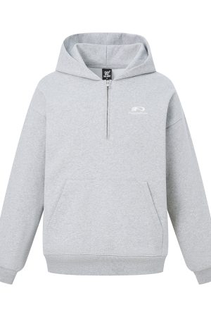 Unisex Casual Half-Zip Hoodie with P Letter Streetwear Logo - Trendy Fashion Jacket for Urban Style