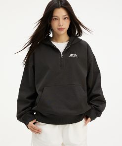 Unisex Casual Half-Zip Hoodie with P Letter Streetwear Logo - Trendy Fashion Jacket for Urban Style