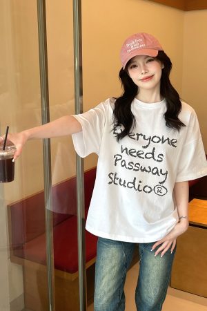 Unisex Crayon Slogan Short Sleeve T-Shirt - 2025 Summer Collection, 255g Pure Cotton, Casual 90s Inspired Top
