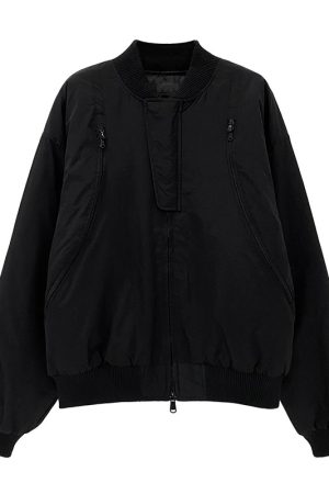 Unisex Deconstructed Pilot Jacket with Multiple Zippers, Trendy Cotton Baseball Style for Spring & Autumn, American High Street Vibe