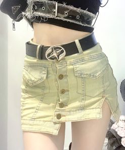 Unisex Futuristic Starry Metallic Head Design Versatile Stylish Basic Waist Belt for Trendy Y2K Fashion