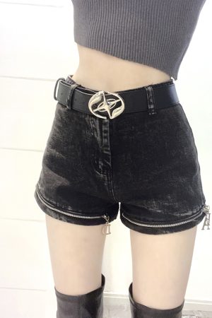 Unisex Futuristic Starry Metallic Head Design Versatile Stylish Basic Waist Belt for Trendy Y2K Fashion