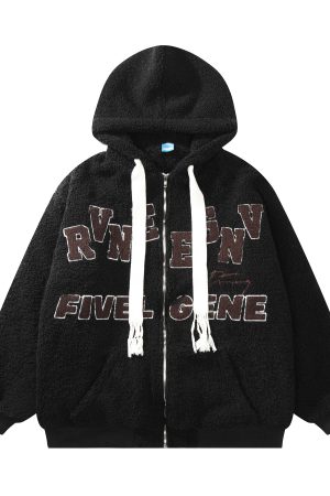 Unisex Green Lamb Wool Winter Hoodie Jacket - Vintage American College Style with Zipper