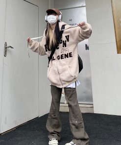 Unisex Green Lamb Wool Winter Hoodie Jacket - Vintage American College Style with Zipper