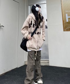 Unisex Green Lamb Wool Winter Hoodie Jacket - Vintage American College Style with Zipper