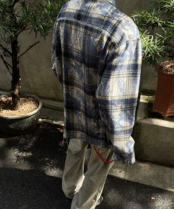 Unisex Ink Dye Tassel Plaid Long Sleeve Shirt Jacket – Trendy High Street Style for Spring and Autumn