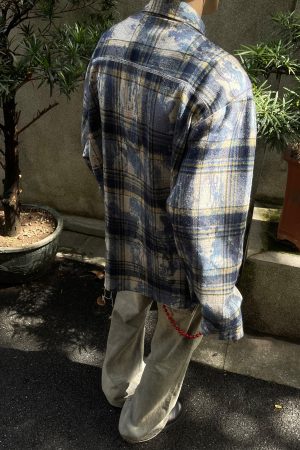 Unisex Ink Dye Tassel Plaid Long Sleeve Shirt Jacket â€“ Trendy High Street Style for Spring and Autumn