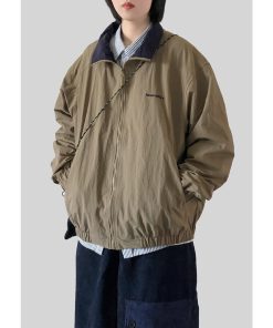 Unisex Japanese Harajuku Stand Collar Jacket - Retro City Boy Oversized Workwear Coat for Fall