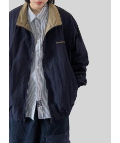 Unisex Japanese Harajuku Stand Collar Jacket - Retro City Boy Oversized Workwear Coat for Fall