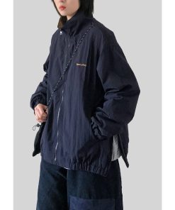 Unisex Japanese Harajuku Stand Collar Jacket - Retro City Boy Oversized Workwear Coat for Fall