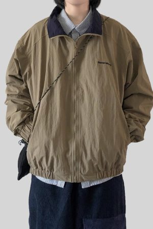 Unisex Japanese Harajuku Stand Collar Jacket - Retro City Boy Oversized Workwear Coat for Fall