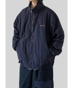 Unisex Japanese Harajuku Stand Collar Jacket - Retro City Boy Oversized Workwear Coat for Fall