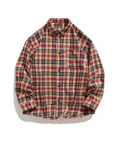 Unisex Japanese Retro Color-Blocked Plaid Long Sleeve Shirt Jacket - Loose BF Style for Spring & Autumn Fashion