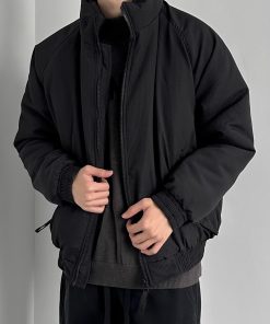 Unisex Japanese Retro Vertical Striped Thickened Cotton Jacket with Stand Collar - Winter Neutral Loose Bread Coat