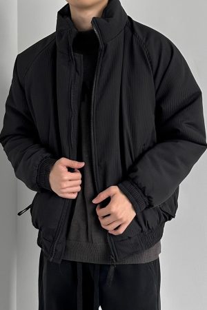 Unisex Japanese Retro Vertical Striped Thickened Cotton Jacket with Stand Collar - Winter Neutral Loose Bread Coat